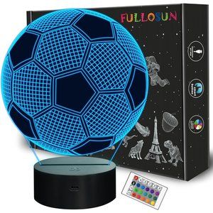 Soccer Kids Night Light, 3D Football Optical Illusion Lamp Timer